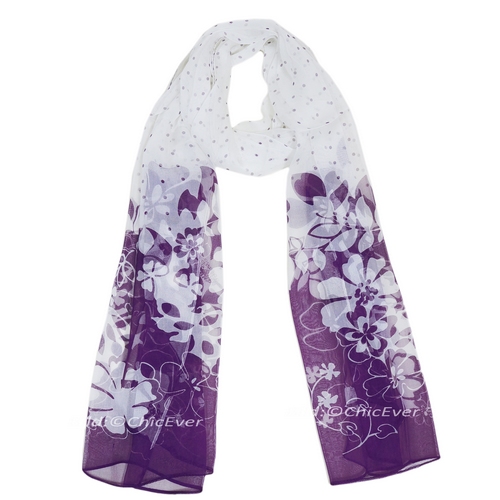 Schal aus 100% Seide Seidenschal Blumen 50x170cm weiß lila 3149 - zum Schließen ins Bild klicken